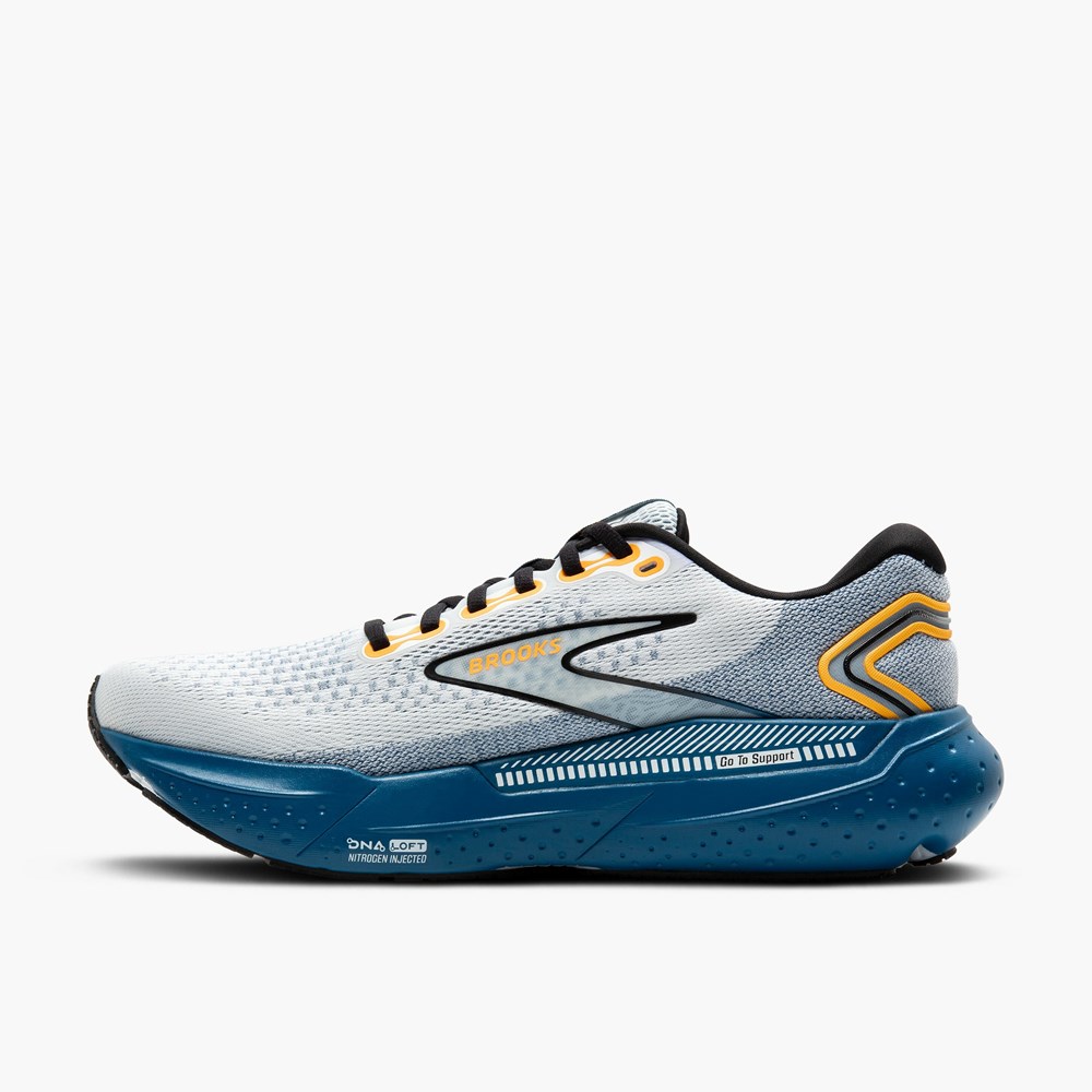 Chaussures Running Route Brooks Glycerin GTS 21 Blanche Bleu Orange Homme | IHU-8893548